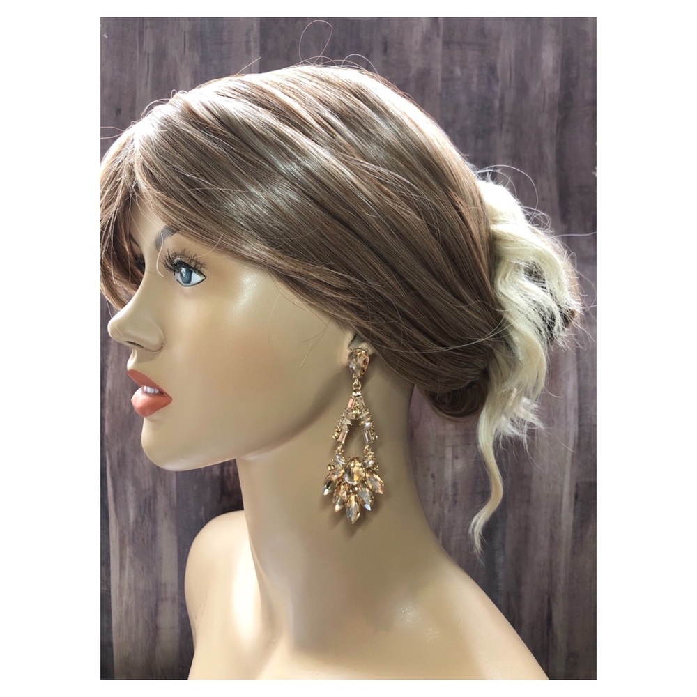 Formal Chandelier Earrings Champagne Gold - Picture 6 of 8